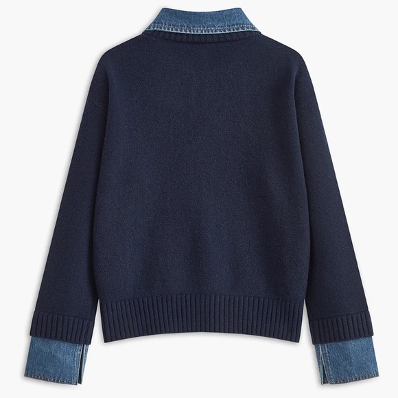 Commense 2 in 1 Denim Panel Lapel Sweater Women's XL NWT - Picture 2 of 15